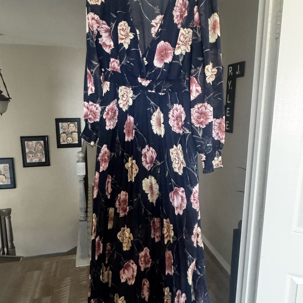 Floral Black and Pink Maxi Dress